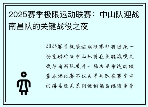 2025赛季极限运动联赛：中山队迎战南昌队的关键战役之夜